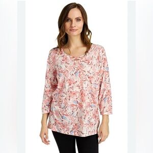 Erika  Women’s 3/4 Sleeve Embellished Floral Top – Size L